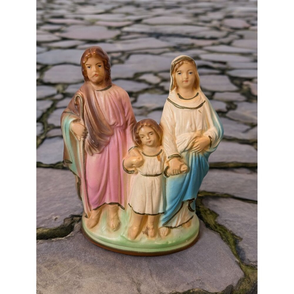 Rare Vintage Chalkware Holy Family Figurine W Jesus as a Child Religious Decor